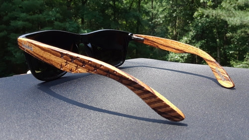 Zebrawood Sunglasses Stars and Bars With Wooden Case, Polarized