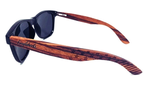 Zebrawood Sunglasses Stars and Bars With Wooden Case, Polarized